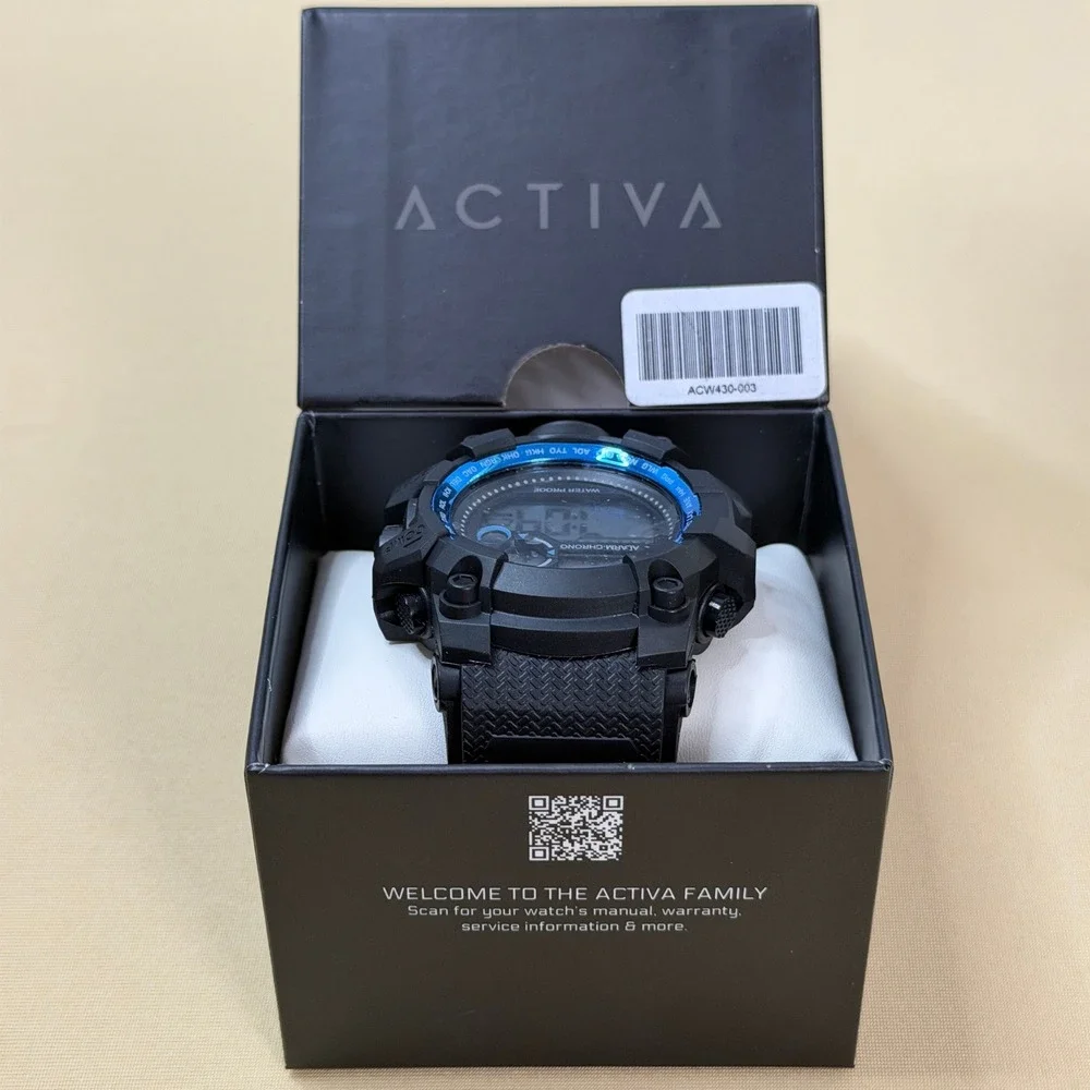 Activa Digital Watch Mens OS Black Blue ACW430-003 Sport Tactical NWT